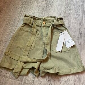 Zara Paperbag Short - High Rise Rigid - Olive Green/ Size 0 NWT